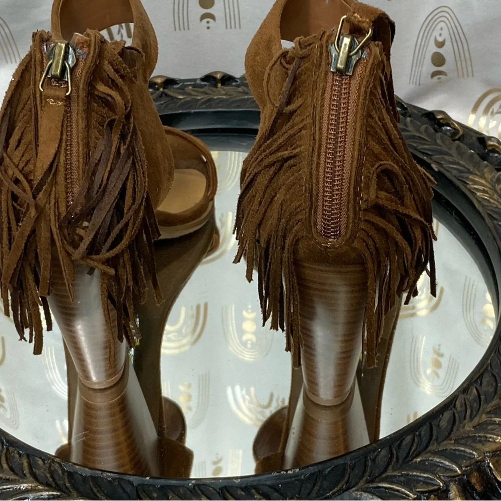 Elegant Brown Bohemian style Suede Heeled Sandals